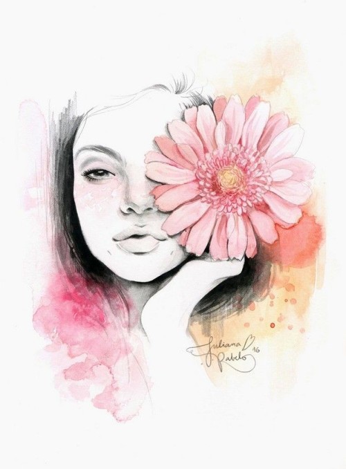 dívčí tvář,květina - kresba