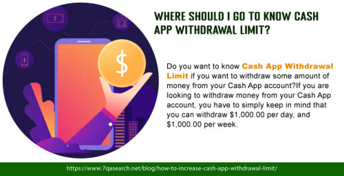 Do you want to know Cash App Withdrawal Limit if you want to withdraw some amount of money from your Cash App account?If you are looking to withdraw money from your Cash App account, you have to simply keep in mind that you can withdraw $1,000.00 per day, and $1,000.00 per week. https://www.7qasearch.net/blog/how-to-increase-cash-app-withdrawal-limit/