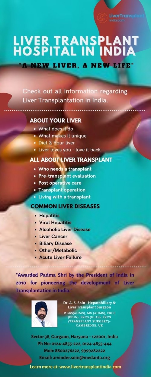 Check out the best and most affordable liver transplant hospital in India. A liver transplant is considered when the liver fails to function properly. This might be due to infection or complications caused by certain disorders and medicines. A liver can be obtained from a cadaver or a living donor. In general, the liver transplant cost in India is cheap compared to other developed countries. Visit its authentic website "Liver Transplant India" for more details just click at https://www.livertransplantindia.com/