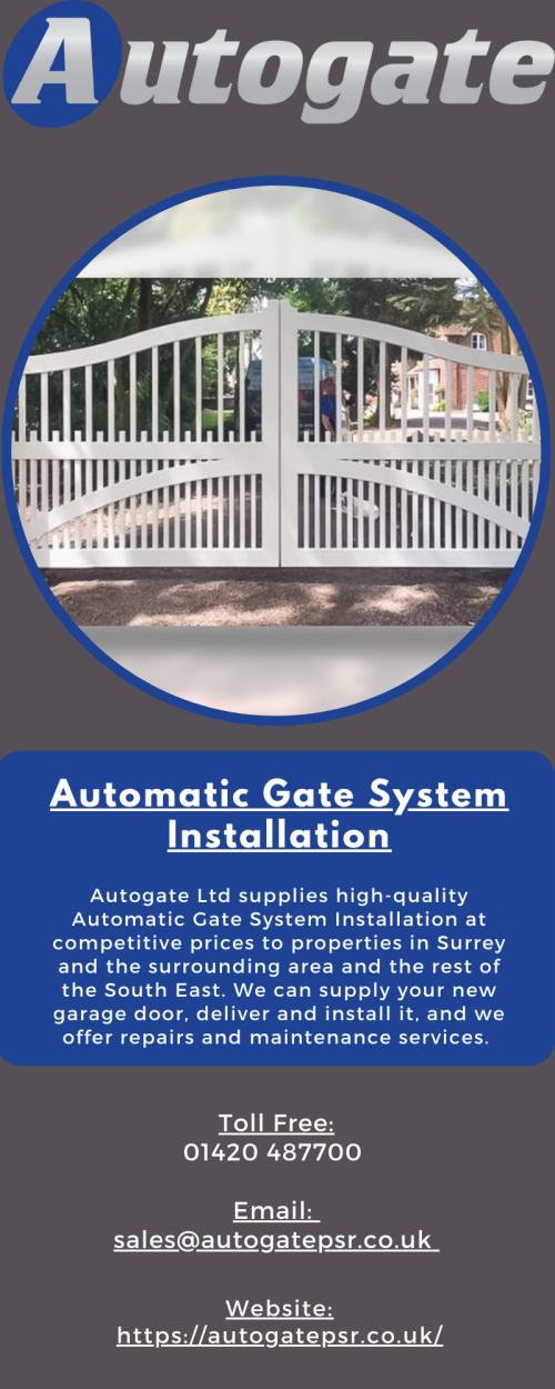 Your gate first needs to be installed at the perfect level. Autogate Ltd has made gate installation as easy as possible to save you time and money. W e offers Automatic Gate System Installation at competitive prices in Portsmouth, Hampshire, Woking, and Surrey. For more details, visit https://autogatepsr.co.uk/