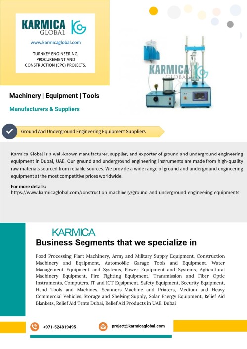 We offer a diverse range of ground and underground engineering equipment at the most competitive prices available anywhere in the world. Our ground and underground engineering instruments are subjected to international quality standards before being delivered to the client.
https://www.karmicaglobal.com/construction-machinery/ground-and-underground-engineering-equipments