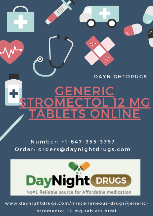 Generic for Stromectol (Ivermectin) is an antiparasitic medication used to treat infections caused by certain parasites. Shop Generic Stromectol 12 mg Tablets Online from our leading Daynightdrugs.com at the lowest price possible. Take Generic for Stromectol by mouth with a full glass of water. For more details, visit https://www.daynightdrugs.com/miscellaneous-drugs/generic-stromectol-12-mg-tablets.html