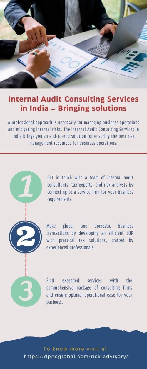 A professional approach is necessary for managing business operations and mitigating internal risks. The Internal Audit Consulting Services in India brings you an end-to-end solution for ensuring the best risk management resources for business operations. To know more details: https://dpncglobal.com/risk-advisory/