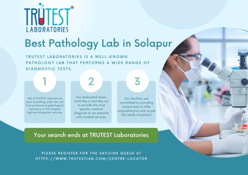 Trutest Laboratories is a well-known pathology lab that performs a wide range of diagnostic tests. The local governing body has made significant headway in its efforts to offer residents of Solapur a comfortable way of life. The healthcare sector is one of the primary sectors that has provided many services to people. Schedule a consultation at the Best Pathology Lab in Solapur with Trutest Laboratories in Solapur, Maharashtra.
https://www.trutestlab.com/centre-locator