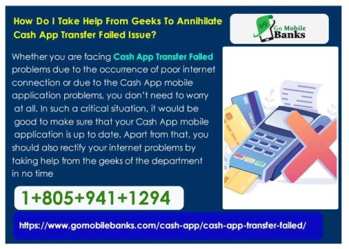 Whether you are facing Cash App Transfer Failed problems due to the occurrence of poor internet connection or due to the Cash App mobile application problems, you don’t need to worry at all. In such a critical situation, it would be good to make sure that your Cash App mobile application is up to date. Apart from that, you should also rectify your internet problems by taking help from the geeks of the department in no time. https://www.gomobilebanks.com/cash-app/cash-app-transfer-failed/