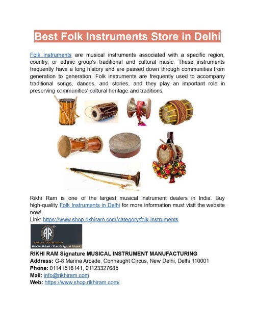 Rikhi Ram is one of the oldest and best folk instrument stores in Delhi. Visit our store to get a great deal on high-quality Folk Instruments.
https://www.shop.rikhiram.com/category/folk-instruments