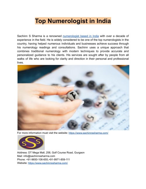 Sachinn S Sharma is a leading numerologist in India, with extensive experience in offering accurate numerology readings and consultations.
Link: https://www.sachinnssharma.com/