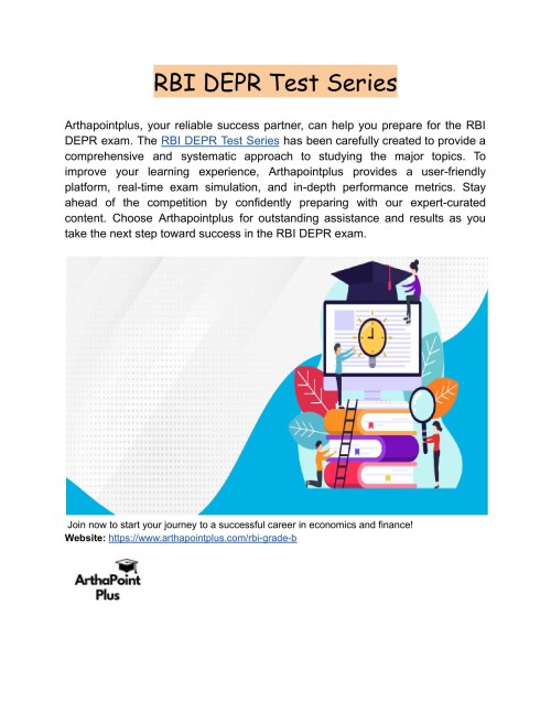 Arthapointplus can help you prepare for the RBI DEPR exam. Our extensive test series ensures that you are prepared for success. Improve your learning experience and confidently pass the RBI DEPR Test!
Website: https://www.arthapointplus.com/rbi-grade-b