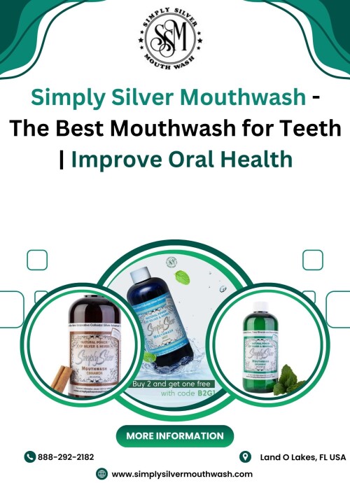 Simply Silver Mouthwash is an ultimate solution for superior oral health. With its comprehensive cleaning, strengthened gums, and cavity protection, it has rightfully earned the title of the best mouthwash for teeth. Infused with potent Nano silver, it effectively disinfects and combats harmful germs, ensuring optimal oral hygiene and a radiant smile. Don't miss out on unparalleled results, and try Simply Silver Mouthwash today! Visit: https://www.simplysilvermouthwash.com/collections/mouthwash