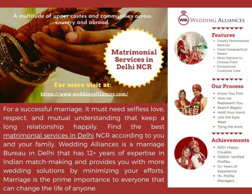 For exclusive and personalized matrimonial services in Delhi NCR, come with Wedding Alliances, the premier Marriage Bureau in Delhi. Our expert team is dedicated to facilitating meaningful connections that last a lifetime. Trust us to navigate the complexities of the search for your life partner, providing a confidential and efficient experience. Visit https://www.weddingalliances.com/
