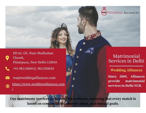 Discover everlasting love with Wedding Alliances, your trusted Matrimonial Services in Delhi. Navigating the delicate journey of matrimony, we bring you a seamless experience with a touch of personalization. Trust Wedding Alliances, where every match is a promise for a beautiful tomorrow. To know more visit https://www.weddingalliances.com/
