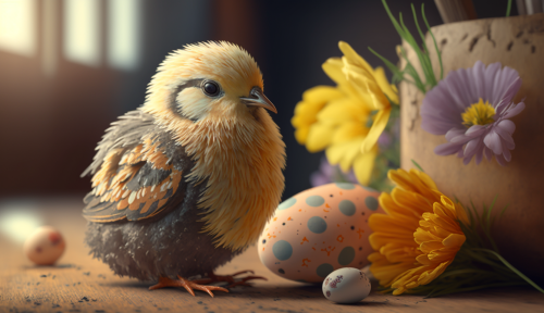 easter chick with eggs and flowers by wldyart dftwlot