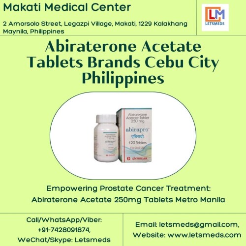 Take control of your health with Abiraterone Acetate 250mg Tablets, a proven medication in the fight against metastatic castration-resistant prostate cancer (mCRPC). When combined with prednisone, Indian Abiraterone Tablets Philippines offers a promising solution for men who are battling this challenging condition, providing a ray of hope and significantly improving the quality of life. Prescription required. Please consult with your healthcare provider to determine if Generic Abiraterone Tablets Thailand is right for you. Purchase Abiraterone 250mg Tablets in the Philippines, such as Angeles, Bacolod, Metro Manila, Cebu City, Quezon City, Davao City, Butuan, Pasay, Zamboanga City, Navotas, Marikina, Caloocan, San Juan, Tacloban, Makati, etc. For more information Call/WhatsApp/Viber: +91-7428091874, WeChat/Skype: Letsmeds, Email: letsmeds@gmail.com, Website: www.letsmeds.com.