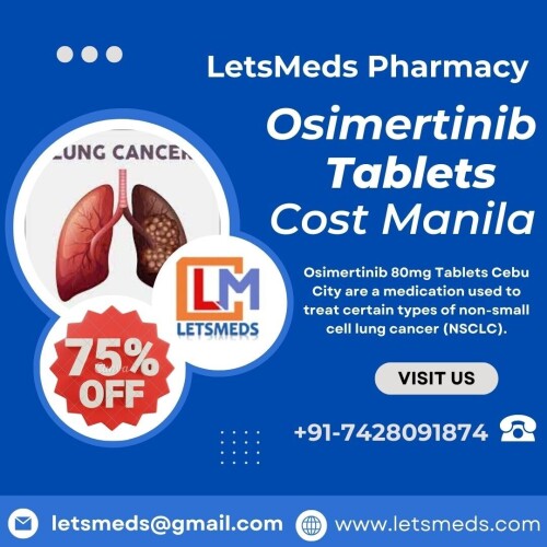 Buy Osimertinib 80mg Tablets Malaysia visit our site LetsMeds Pharmacy and save your maximum amount on every purchase with satisfactory purchasing anytime, anywhere in the world. Find out with regards to the Generic Osimertinib 80mg Tablets Philippines Uses, Side Effects and cost from LetsMeds Pharmacy of Cancer Medication on the web. Call/WhatsApp/Viber +91-7428091874 or Email us at letsmeds@gmail.com or Skype/WeChat: LetsMeds for get Osimertinib 80mg Tablets Price Saudi Arabia at limited expense with conveyance office to nations more than +220 which incorporates USA, UAE, UK, Philippines, Malaysia, Thailand, Singapore, China, Saudi Arabia, Dubai, Taiwan and so on. Osimertinib 80mg Tablets Cost Singapore at LetsMeds provides you generic and branded products at an affordable cost.