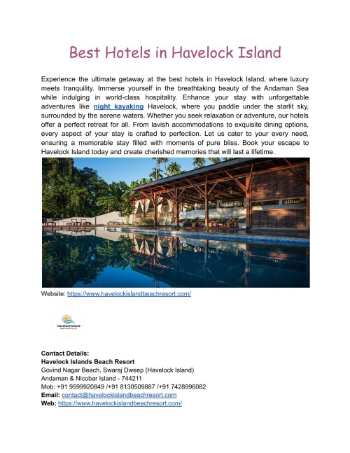 Experience unmatched elegance and cosiness at Havelock Island's Best Hotels. Savour the amazing views of the ocean, first-rate amenities, and attentive service. In the centre of this tropical paradise, your ideal vacation is waiting for you. Make a reservation now!
Website: https://www.havelockislandbeachresort.com/