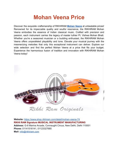 Discover RIKHIRAM's stunning Mohan Veena series at great pricing. Enhance your music with excellent craftsmanship and high-quality instruments. Explore right now!
Website: https://www.shop.rikhiram.com/detail/mohan-veena-74