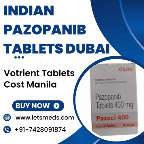 LetsMeds Pharmacy is your one-stop shop if you're looking to Buy Pazopanib Tablets Price Saudi Arabia at competitive costs. The active component of these tablets is Indian Pazopanib Tablets Malaysia, a tyrosine kinase inhibitor that is prescribed to treat soft tissue sarcoma and advanced renal cell carcinoma. effectively cures soft tissue sarcoma and advanced renal cell cancer. Easy online purchase and global shipping options are available in USA, UAE, UK, Philippines, Thailand, Malaysia, Russia, China, Singapore, Hong Kong, Taiwan, Saudi Arabia, Dubai, Poland, Romania, etc. For further details on pricing, discounts, or to order Generic Pazopanib Tablets Cost USA, get in touch with LetsMeds Pharmacy Contact Details Call/WhatsApp/Viber: +91-7428091874, WeChat/Skype: Letsmeds, Email: letsmeds@gmail.com, and website: www.letsmeds.com.