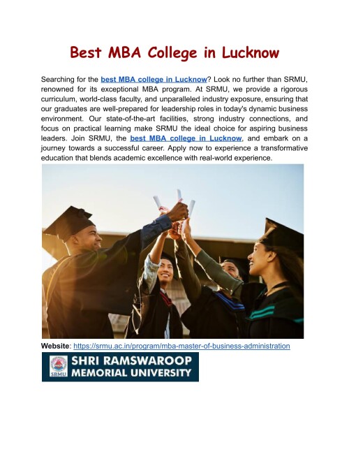 The greatest MBA school in Lucknow, SRMU, offers state-of-the-art instruction, knowledgeable professors, and fantastic employment chances. Enrol now to ensure a prosperous future.
Website: https://srmu.ac.in/program/mba-master-of-business-administration