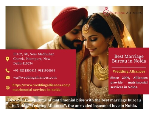 Discover the epitome of matrimonial bliss with the best marriage bureau in Noida "Wedding Alliances", the unrivaled beacon of love in Noida. As the best matrimonial service in Noida, Alliances meticulously craft unions that last a lifetime. With an unmatched track record, we're not just another marriage bureau, we're your trusted companions in finding your soulmate. For more visit https://www.weddingalliances.com/matrimonial-services-in-noida