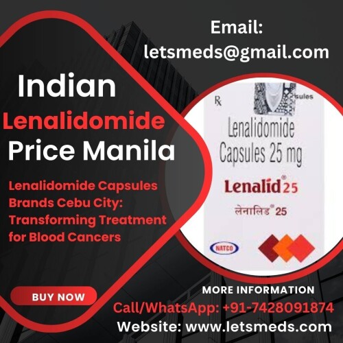 High-quality Lenalidomide Capsules Philippines available for sale. Lenalidomide 25mg Capsules Manila is used to treat various types of cancer, including multiple myeloma and myelodysplastic syndromes. These capsules are sourced from reputable manufacturers and ensure the best efficacy for your treatment needs. Please consult with your healthcare provider before using Indian Lenalidomide Capsules Cebu City. Generic Lenalidomide Capsules Quezon City can cause severe birth defects. Patients taking Buy Lenalidomide Capsules Davao City should be closely monitored by their healthcare provider to manage these side effects effectively. Letsmeds is an Lenalidomide Capsules Cost Caloocan, online Supplier, across worldwide among a lot of countries. LetsMeds has garnered a vast customer base in various cities in the Philippines, including Quezon City, Manila, Davao City, Caloocan, Cebu City, Zamboanga City, Taguig, Antipolo, Cavite City, Tagbilaran, Navotas, Malabon. Contact for pricing details and bulk discounts Call/WhatsApp/Viber: +91-7428091874, Email: letsmeds@gmail.com, Website: www.letsmeds.com.