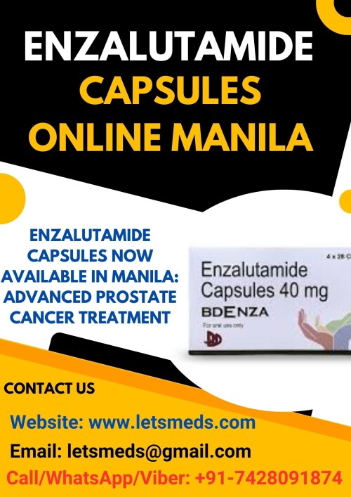 At LetsMeds, a leading online pharmacy, we specialize in offering Buy Enzalutamide 40mg Capsules USA at highly competitive prices while maintaining top-notch quality standards. Enzalutamide 40mg Capsules Online UAE a powerful anti-androgen medication, is specifically designed for the treatment of metastatic castration-resistant prostate cancer (mCRPC). Enzalutamide Capsules Brands Wholesale Dubai is a prescription medication. Please consult a medical professional for advice and guidance on the use of Purchase Enzalutamide Capsules Hong Kong. They cater to clients nationwide, including major cities in the Philippines like Quezon City, Manila, Davao City, Caloocan, Cebu City, Zamboanga City, Taguig, Antipolo, Cavite City, Tagbilaran, Navotas, Malabon, as well as Dagupan, Naga, Ormoc, Santiago, and Cotabato City. For inquiries and purchase, please contact: Call/WhatsApp/Viber: +91-7428091874, Email: letsmeds@gmail.com, Website: www.letsmeds.com.