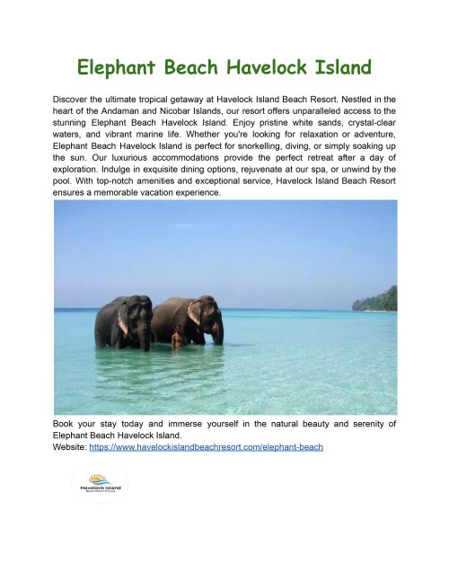 Elephant Beach Havelock Island
Discover paradise at Havelock Island Beach Resort, located just minutes from the breathtaking Elephant Beach on Havelock Island. Enjoy luxurious lodgings, gorgeous scenery, and amazing island excursions. Book your dream vacation today.
Website: https://www.havelockislandbeachresort.com/elephant-beach