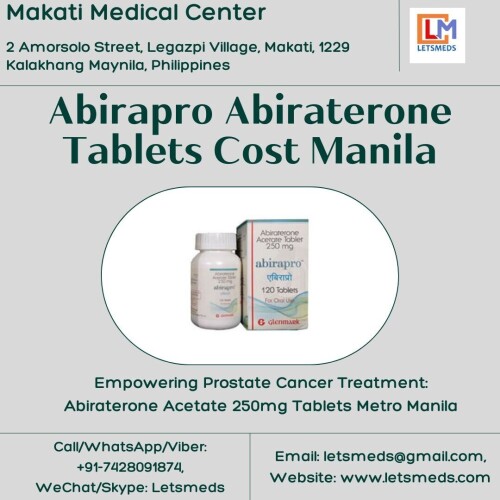 If you're on the search for comprehensive information regarding Indian Abiraterone Tablets Philippines or generics, LetsMeds Pharmacy is the ideal platform for you. Generic Abiraterone Tablets Cebu City is an effective medication used for the treatment of advanced prostate cancer. It works by reducing the production of androgens, which are male hormones that can promote tumor growth. Take Abiraterone 250mg Tablets Cost Manila once daily on an empty stomach, at least 2 hours before and 1 hour after eating. We ship to mostly philippines cities including Quezon City, Davao City, Manila, Caloocan City, Pasig City, Calamba, Makati City, Zamboanga City, Davao City, Cebu City, and all across the Philippines to access Buy Abiraterone 250mg Tablets Makati promptly. For more details or to place an order, please contact Call/WhatsApp/Viber: +91-7428091874, WeChat/Skype: Letsmeds, Email: letsmeds@gmail.com, Website: www.letsmeds.com.

https://www.letsmeds.com/abiraterone-acetate-tablets-brands-india