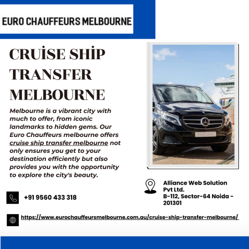 Melbourne is a vibrant city with much to offer, from iconic landmarks to hidden gems. Our Euro Chauffeurs melbourne offers  cruise ship transfer melbourne not only ensures you get to your destination efficiently but also provides you with the opportunity to explore the city's beauty. 
Visit:- https://www.eurochauffeursmelbourne.com.au/cruise-ship-transfer-melbourne/