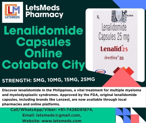 For those seeking Generic Lenalidomide Capsules Cebu City at a wholesale price in the Philippines, LetsMeds is your reliable partner in acquiring generic medications. We have successfully made available renowned Lenalidomide Capsules Brands Caloocan like Lenalid, Lenmid, Lenakast, Evermide, Celomide, among others, under generic names. Our Wholesale Indian Lenalidomide Capsules Philippines offer affords you the convenience of online purchase, with Lenalidomide Capsules Cost Quezon City readily accessible over the counter or through online ordering with a valid prescription. Avail of the opportunity to Buy Lenalidomide 25mg Capsules Makati at discounted prices. Benefit from our commitment to the lowest pricing, backed by a money-back guarantee. LetsMeds not only expands your choices with Lenalidomide Capsules Price Davao City but also ensures timely delivery to various Philippine cities, including Manila, Davao City, Quezon City, Cebu City, Pasay, Palayan, Cotabato, Antipolo, Zamboanga among others. Contact them by Call/WhatsApp/Viber: +91-7428091874, WeChat/Skype: Letsmeds, Email: letsmeds@gmail.com, Website: www.letsmeds.com.

https://www.letsmeds.com/lenalidomide-capsules-indian-generic-brands