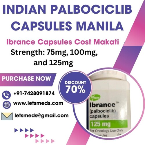 Taking this belief forward, we offer Indian Ibrance Capsules Philippines and its brands at up to 70% OFF. So, Take the Worry Out of Buying Medicines! Conveniently order Medicines Online Anytime. Selling brand name Ibrance Palbociclib 125mg Capsules. Generic Palbociclib Capsules Manila is a cyclin-dependent kinase 4/6 (CDK4/6) inhibitor used in combination with endocrine therapy for the treatment of hormone receptor-positive, HER2-negative advanced or metastatic breast cancer. Ibrance 125mg Capsules Cost Cebu City is a prescription medication and requires a valid prescription from a licensed healthcare provider. LetsMeds Pharmacy expertise in delivering high-quality Ibrance 125mg Capsules Price Davao City extends to various cities in the Philippines, including Quezon City, Manila, Davao City, Caloocan, Cebu City, Zamboanga City, Tagbilaran, Navotas, Malabon and more. For more information on Buy Palnat 125mg Capsules Quezon City, please Contact us: Call/WhatsApp/Viber: +91-7428091874, WeChat/Skype: Letsmeds, Email: letsmeds@gmail.com, Website: www.letsmeds.com.

https://www.letsmeds.com/indian-palbociclib-capsules-price