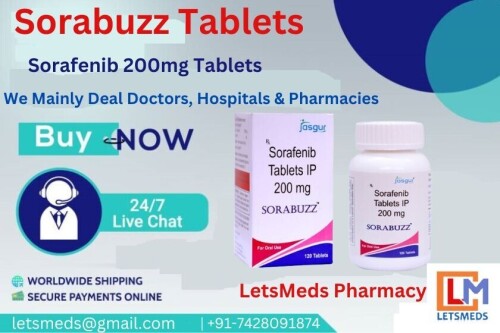 Indian Sorafenib 200mg Tablets Manila is an oral medication used primarily to treat certain types of cancer, including advanced liver cancer (hepatocellular carcinoma), kidney cancer (renal cell carcinoma), and thyroid cancer. Generic Sorafenib 200mg Tablets Makati inhibits multiple receptor tyrosine kinases (RTKs) that are involved in tumor cell proliferation.

Brand Name: Sorabuzz
Composition: Sorafenib
Manufactured by: Jasgur Life Sciences
Strength: 200mg
Form: Tablets
Packing: Pack of 120 Tablets
Country Of Origin: India

Check Sorabuzz Sorafenib 200mg Tablets Price and Availability:

We LetsMeds Pharmacy are committed to providing pharmaceutical products to our customers worldwide at affordable prices. Sorafenib 200mg Tablets Cost Philippines is available in our stock. Sorafenib Tablets Brands Quezon City at LetsMeds Pharmacy is the lowest than any other pharmacy.

Contact Details:

Call/WhatsApp/Viber: +91-7428091874,
WeChat/Skype: Letsmeds,
Email: www.letsmeds.com,
Website: www.letsmeds.com
24/7 Live Chat